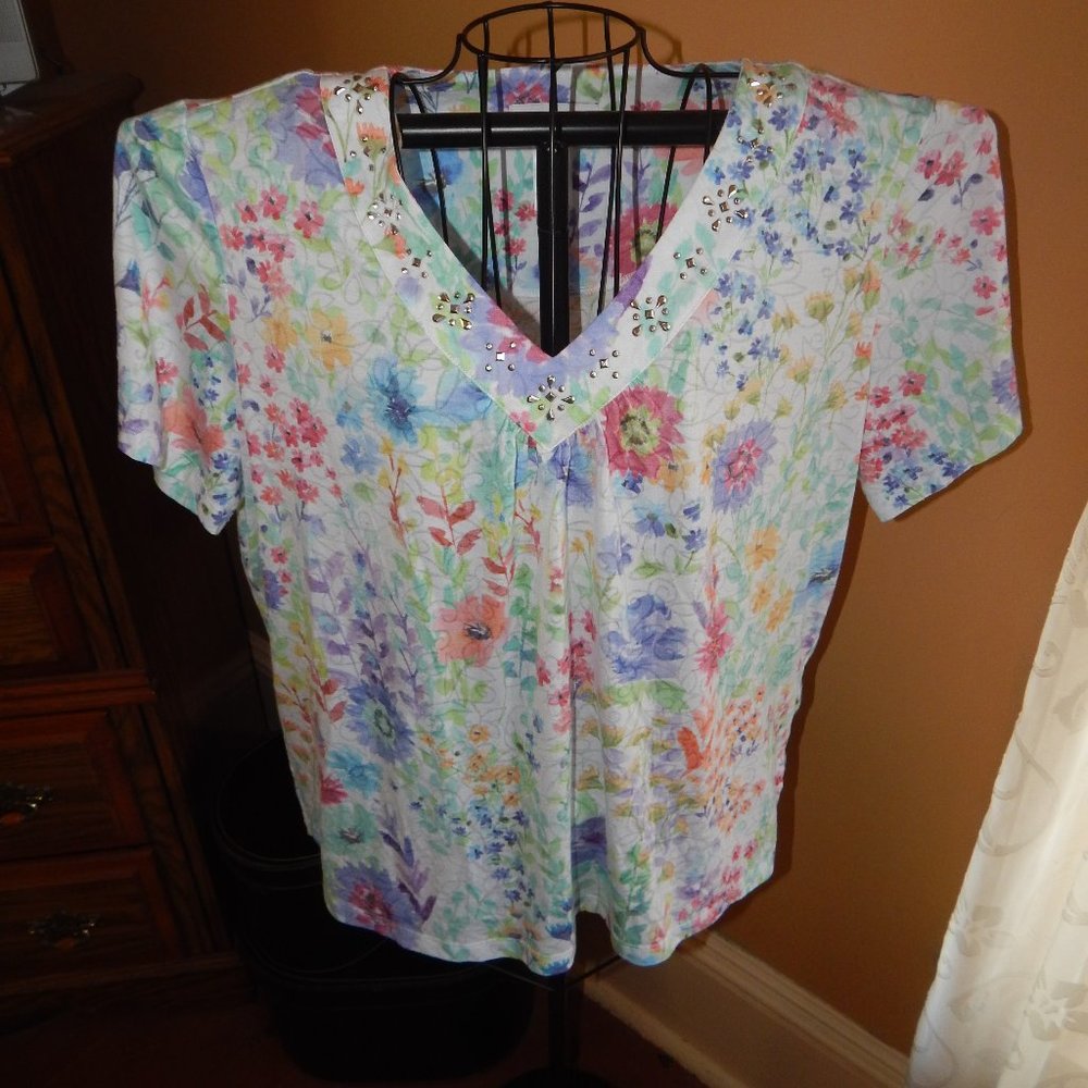 Ladies alfred dunner Short Sleeve blouse - Shirt - Top ~~ Size L - Picture 2 of 8